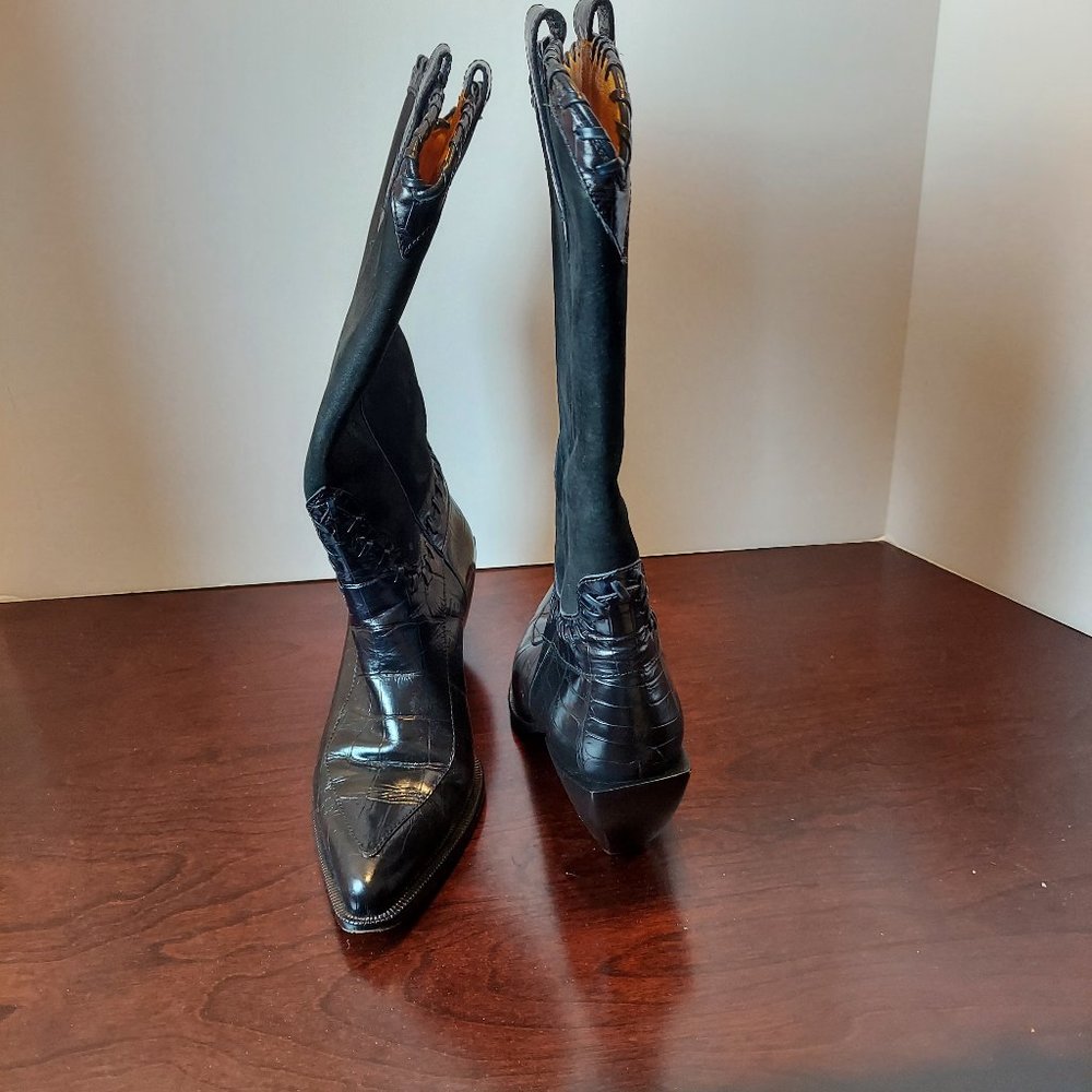 Donald Pliner Suede/Croc Cowboy Boots